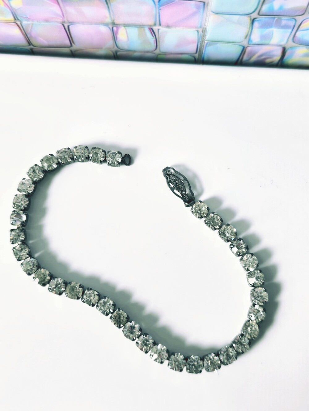 Vintage J.J. White Art Deco Sterling Silver Rhinestone Riviere Tennis Bracelet